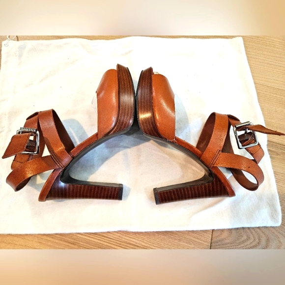 Lauren Ralph Lauren Saydee Leather Platform Heels Burnished Vachetta Tan 5.5 New - Picture 2 of 6